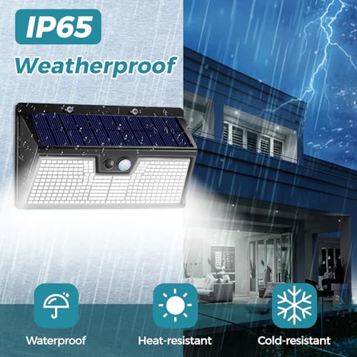 kolpop 318 LED Solar Outdoor Lights, IP65 Waterproof Motion Sensor Outdoor Lights 3 Modes Super Bright Security Flood Wall Lights for Garden, Fence, Front Door, Yard(2pack)