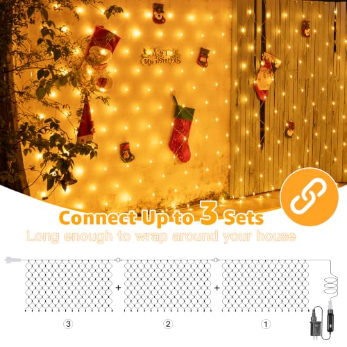 Ollny Net Lights 210LED 10x7ft, Clear Wire Christmas Outdoor Mesh Light