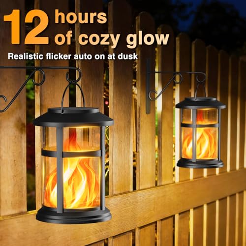 Otdair Solar Lanterns Outdoor Waterproof with Flickering Flame, 6 Pack