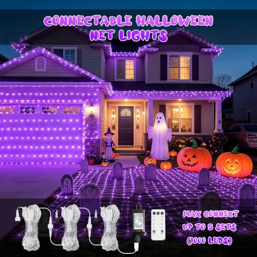 JMEXSUSS 200 LED Purple Net Lights for Halloween, 9.8ft x 6.6ft, Plug in