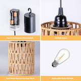 Battery Operated Chandelier, Battery Hanging Pendant Light, Rattan Lights with Warm White Bulb, 4*AA Battery Powered, for Gazebo Pergola Porch Patio Outdoor Indoor Decor (2)