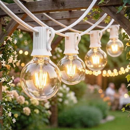 Afirst White String Lights 100FT Outdoor Patio Lights with 105 Globe Bulbs Waterproof Hanging Light for Backyard Party Wedding Lighting