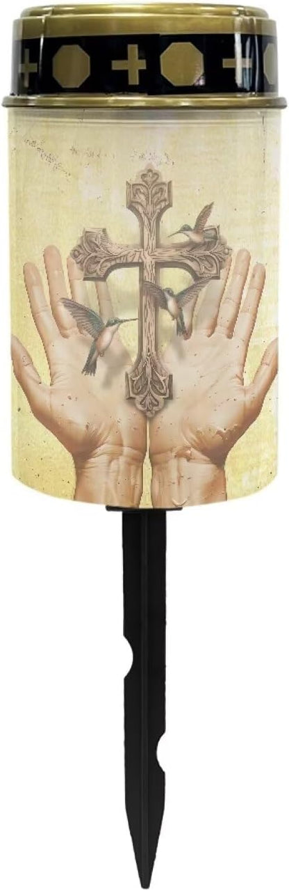 Cross Hand Solar Garden Lights Outdoor, Cross Solar Lights Outdoor Waterproof Solar Powered Lights for Outside Patio Yard Pathway