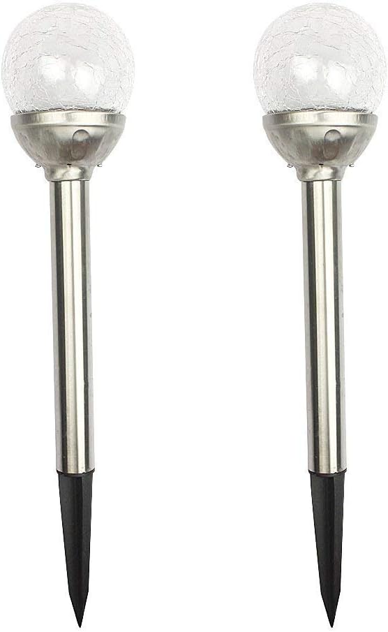 Solar Stake Lights 2 Pack,Outdoor Solar Lights Crackle Glass Hanging Light Solar Powered Path Light Crackle Ball Stake Lights Landscape Lighting for Garden Patio Yard