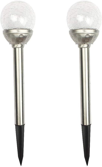 Solar Stake Lights 2 Pack,Outdoor Solar Lights Crackle Glass Hanging Light Solar Powered Path Light Crackle Ball Stake Lights Landscape Lighting for Garden Patio Yard