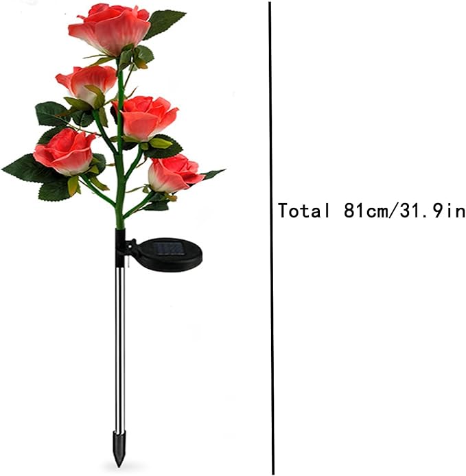 Lxcom Lighting Solar Garden Lights Solar Flower Lights Outdoor 10 Rose Solar Flowers Path Lights Waterproof Decorative Rose Garden Lights for Patio Path Garden Yard, 2 Pack(Red)