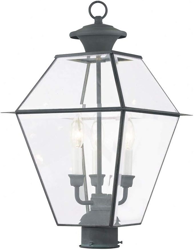 Livex Lighting 2384-61 Westover Charcoal 3 Light Outdoor Post Lantern, 22.00x12.00x12.00 | Lumora