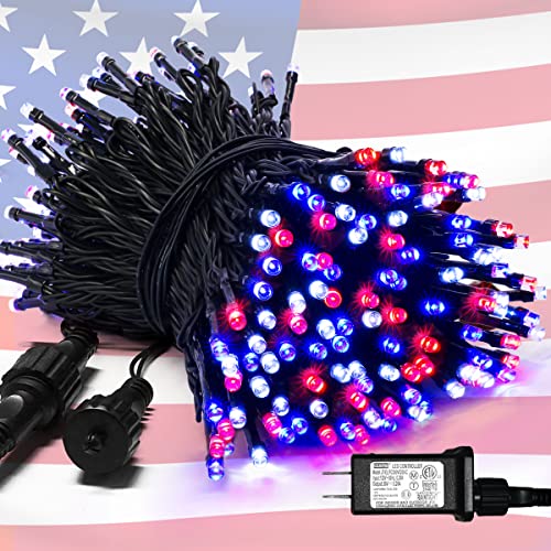 JMEXSUSS 200 LED 66ft Red White and Blue Lights Outdoor Plug in