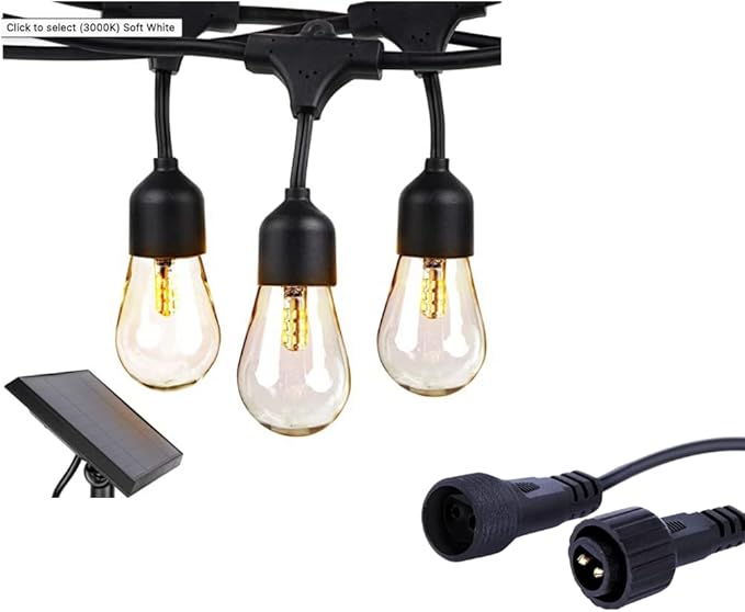 Brightech Ambience Pro Solar Powered 27 Ft Outdoor String Lights with 6ft Pro Waterproof Extension Cable -