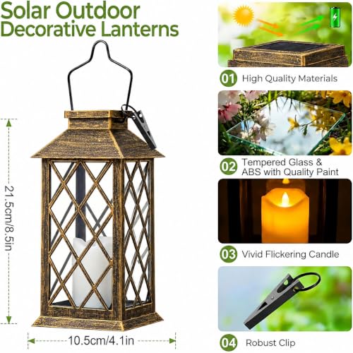 Yowin 2 Pack 9" Solar Lanterns Outdoor Waterproof with Flickering Candle