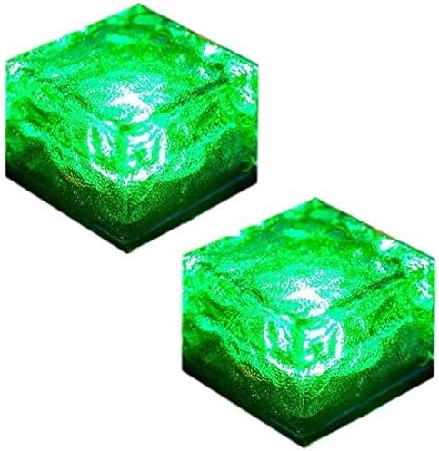 2 Pack Solar Path Ice Cube Lights Outdoor, Waterproof Garden Glass Path Light Solar Ice Light Crystal Brick Landscape Light (Green)