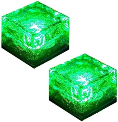 2 Pack Solar Path Ice Cube Lights Outdoor, Waterproof Garden Glass Path Light Solar Ice Light Crystal Brick Landscape Light (Green)