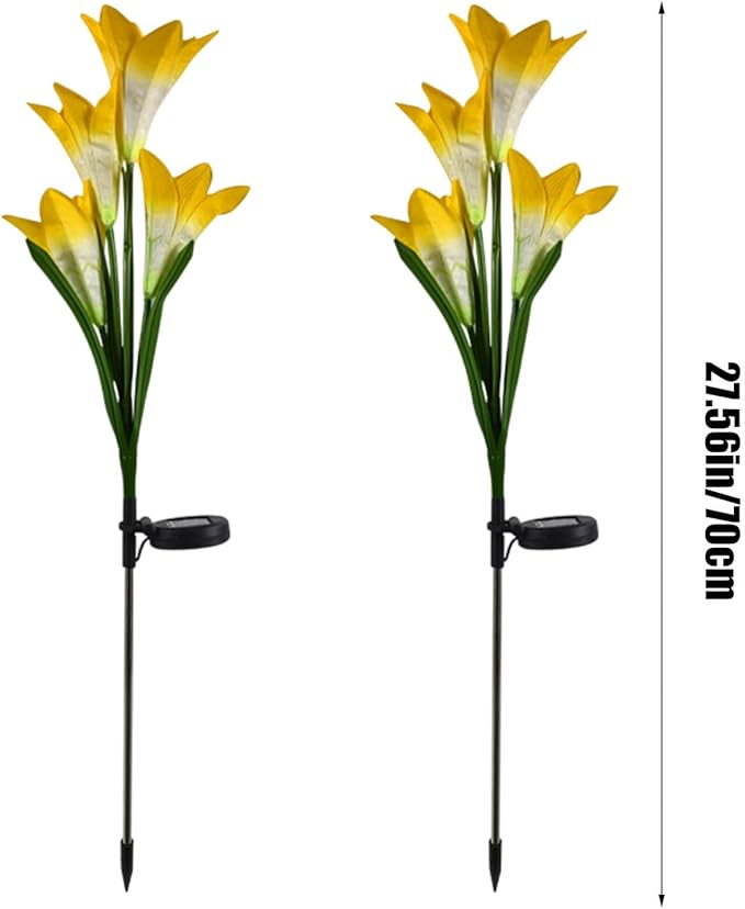 Outdoor Solar Lights, 2 Pack Solar Garden Lights with Lily Flowers, Waterproof Garden Light Outdoor - Yard Decorations for Patio Yard Decoration (Yellow)