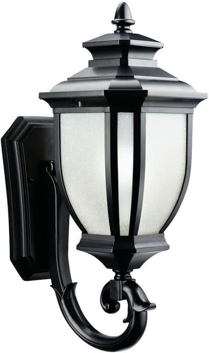 Kichler Salisbury 19.25" 1 Light Outdoor Wall Light with White Linen Glass in Black