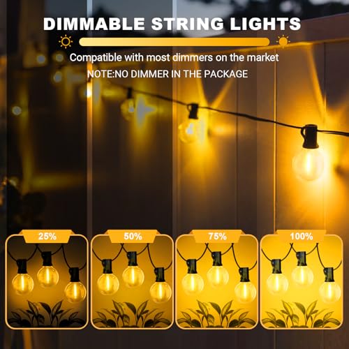 LAMPHOME LED Outdoor String Light, 26Feet Patio Lights with12+1Edison Shatterproof Bulbs(1Spare), UL Waterproof Outside Lights connectable Dimmable for Backyard Porch Decor,Yellow