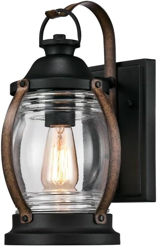 Westinghouse 6335100 Canyon One-Light Outdoor Wall Fixture, Textured Black and Barnwood Finish with Clear Glass | Lumora