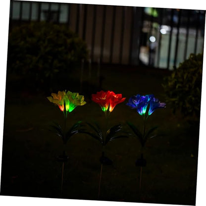 Fork Led Solar Lily Shape Garden Stake Lights Landscape Lamp for Pathway Solar Garden Decor Night Scene Lighting