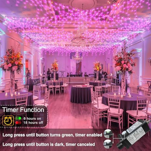 Pink Christmas Lights Outdoor Icicle Lights for Outside 33ft 400 LED String