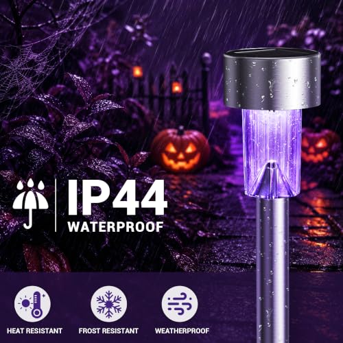 GIGALUMI 16 Pack Purple Solar Halloween Lights,Outdoor Halloween Decoration