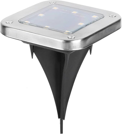 4 Pack 8 LED Solar Buried Ground Lights, Outdoor Solar Pathway Lights, Warm White Underground Garden Lamp with Stainless Steel Housing for Walkways Driveways Lawns