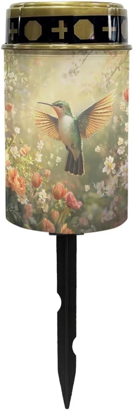 Hummingbird Flower Cemetery Solar Lights Solar Powered Garden Stake Lights Decorative Lights for Cemetery Grave Yard Patio Outdoor Decoration Memorial Gifts