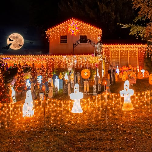 Orange Lights for Halloween, 33ft 400 LED Icicle Lights for Outside Indoor Twinkle Lights with Connectable Clear Wire 8 Modes Timer Waterproof for House Party Tree Holiday Yard Decorations