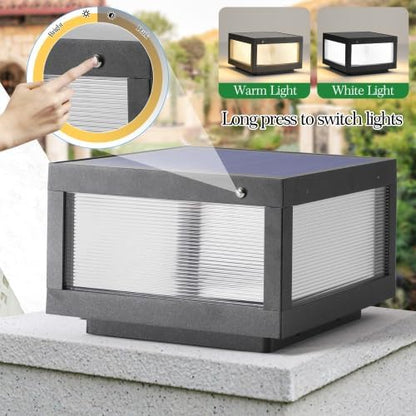 12" Black Solar Powered LED Post Cap Light, Modern Outdoor LED Fence Light for Pathways, Decks, and Patios (1-Pack)
