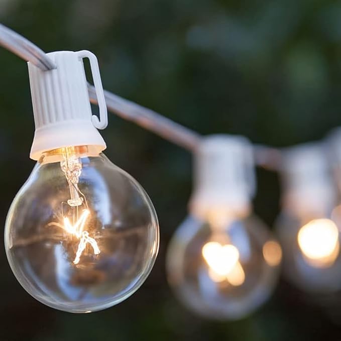 50Ft Outdoor Patio Globe Lights with 53 Clear Bulbs (3 Spare), UL Listed Connectable Hanging Lights for Indoor Outdoor Decoration, White Wire