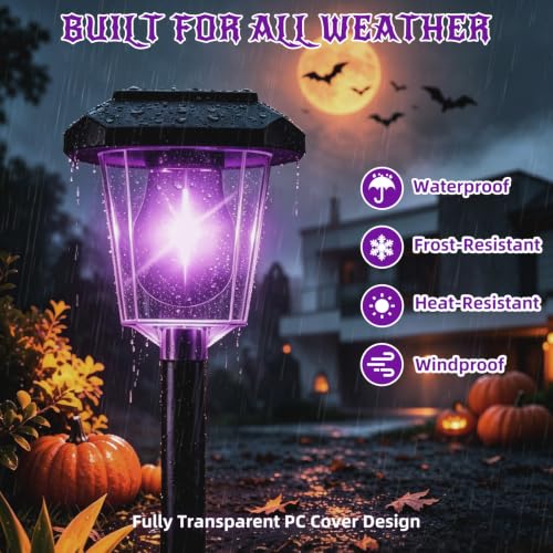 16Pack Purple Solar Halloween Lights outdoor, Pathway Halloween Decorations