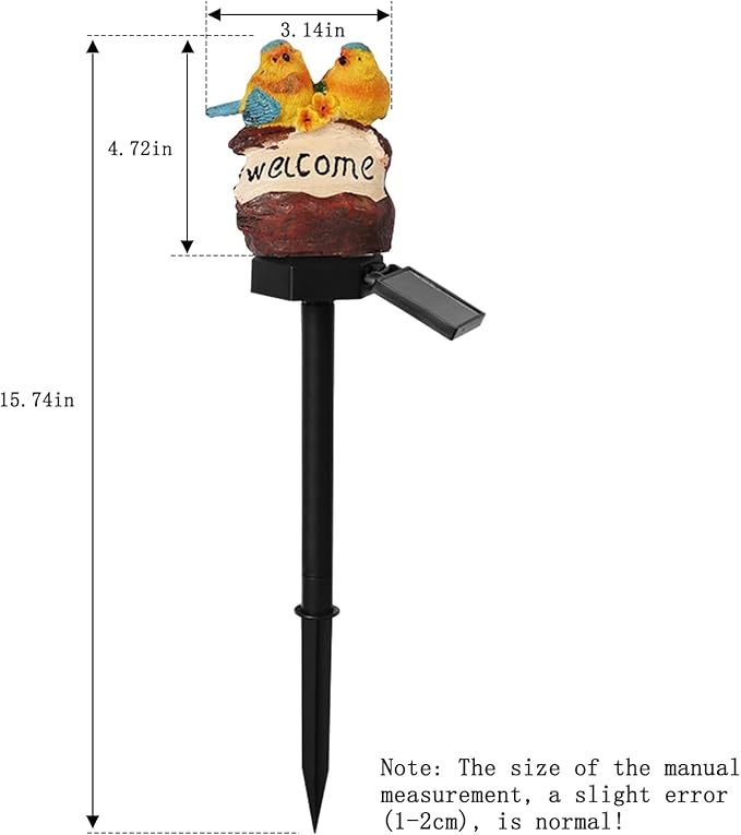 Solar Decor Lights, Welcome Birds Solar Powered Outdoor Garden Light, Resin Animal LED Lights with Stake, Waterproof Solar Stake Lights Decoration for Patio Yard Art Garden Lawn (Yellow)