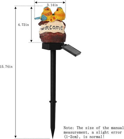 Solar Decor Lights, Welcome Birds Solar Powered Outdoor Garden Light, Resin Animal LED Lights with Stake, Waterproof Solar Stake Lights Decoration for Patio Yard Art Garden Lawn (Yellow)
