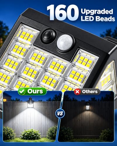 160LEDs Clip on Solar Lights Outdoor, Motion Sensor Outdoor Lights, Clip on Solar Fence Lights Outdoor, IP65 Waterproof Solar Lights for Deck Yard Garden Camping (4 Pack)