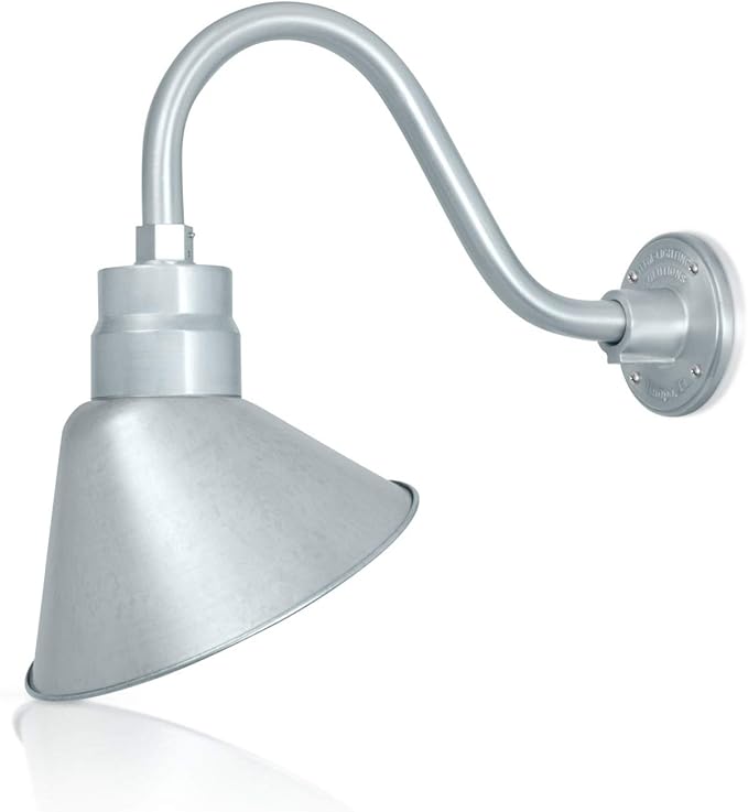 10in. Galvanized Finish Angle Shade Gooseneck Sign Light Fixture With 14.5 in. Long Extension Arm - Wall Sconce | Lumora