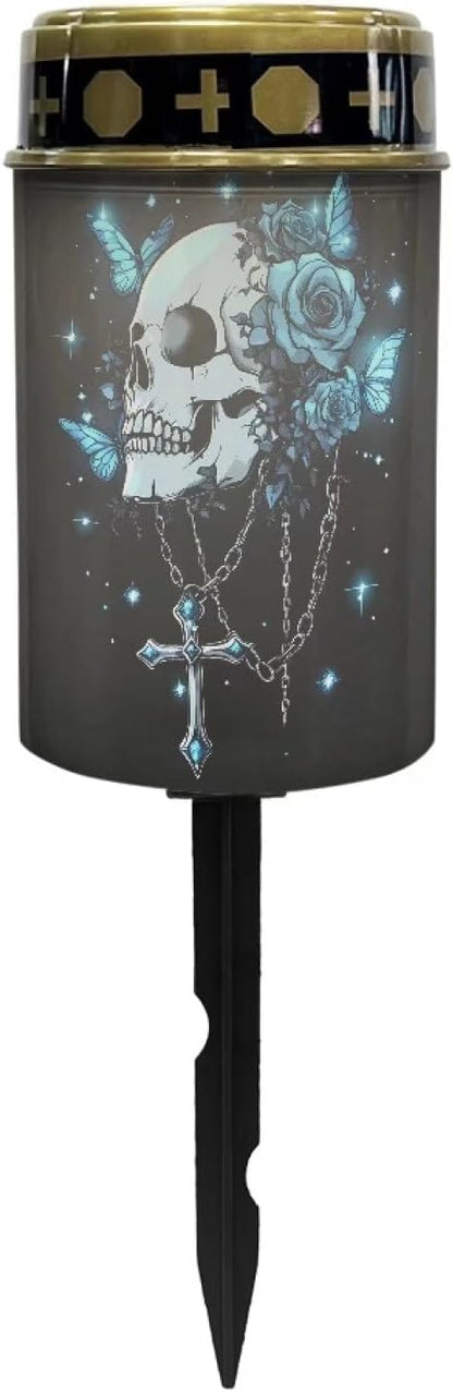 Skull Cross Solar Garden Stake Lights Solar Lights Outdoor Garden for Cemetery Grave Decorations, Memorial Gift, Christmas Yard Art, Sympathy Gifts