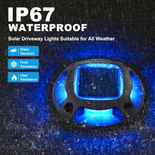 VOLISUN Solar Driveway Lights Dock Marine Lights 12 Pack,2 Colors in 1,Outdoor LED Deck Lights,Solar Powered Waterproof Warning Step Lights for Driveway Sidewalk Pathway (Blue/White)