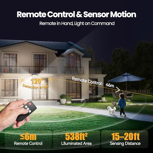 TECKNET 546 LED Motion Sensor Outdoor Lights with Remote Control Hook 4Pack