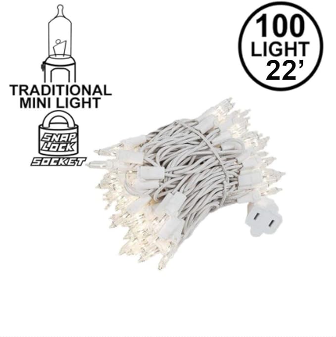 Novelty Lights 22 Feet 100 Bulb Incandescent Mini Light String, Clear with 2.5-Inch Spacing on White Wire, UL | Lumora