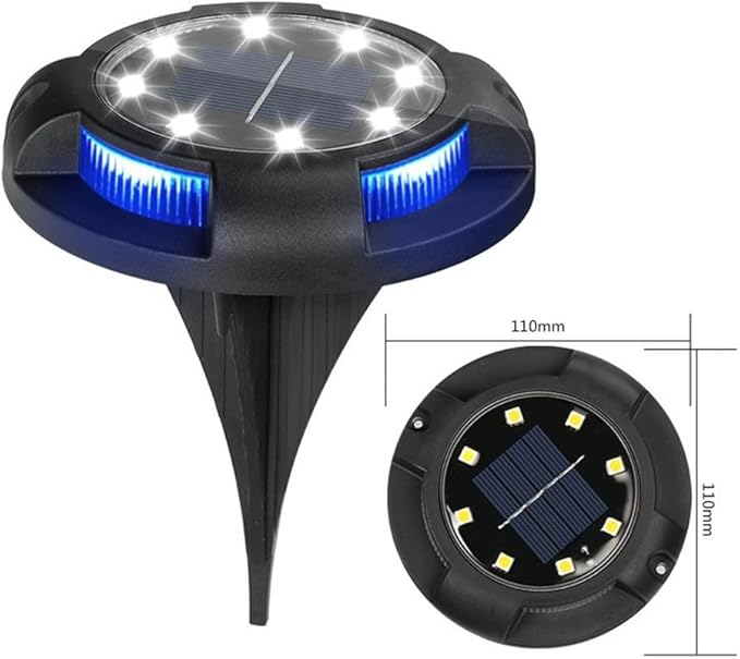4 Packs Solar Lights Outdoor Garden Ground Lights IP44 Waterproof Solar Powered Pathway Deck Light for Lawn Walkway Yard (Cold 8Leds+Blue 4Leds)