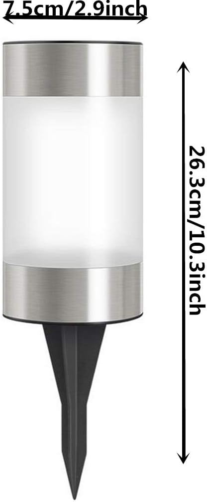 Solar Garden Lights Outdoor Solar Landscape Lights Silver Stainless Steel Bollard Decorative Lighting Waterproof Solar Powered Pathway Lights for Lawn Patio Yard Walkway Driveway,White,4 Pack