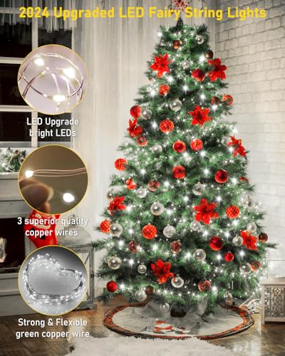 KNONEW 100FT 300LED Green Wire Outdoor Fairy Lights Plug in Cool White Xmas