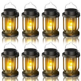 Solar Lantern Outdoor & Indoor Use – Hanging Solar Lights with Realistic Flickering Flameless Candle, Weatherproof for Gardens, Patios, Trees, and Lawns (Black, 8 Pack)