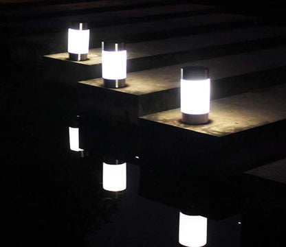 Solar Garden Lights Outdoor Solar Landscape Lights Silver Stainless Steel Bollard Decorative Lighting Waterproof Solar Powered Pathway Lights for Lawn Patio Yard Walkway Driveway,White,4 Pack