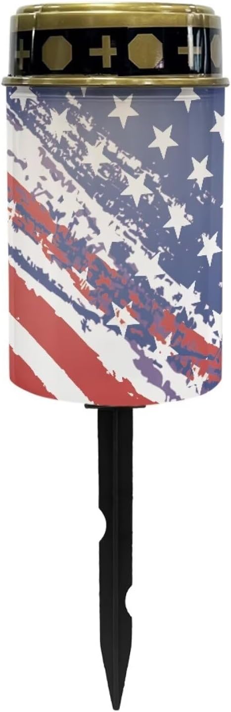 USA Flag Print Garden Lights Outdoor Decorative - Cemetary Solar Lights for Remembrance Lawn