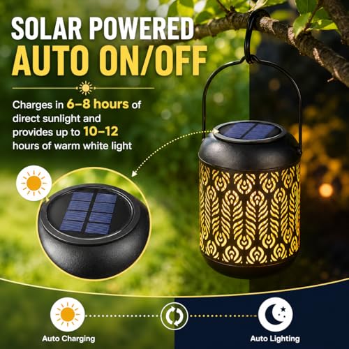 LeiDrail Peacock Feather Solar Lanterns, Outdoor Hanging Lights, 4 Pack