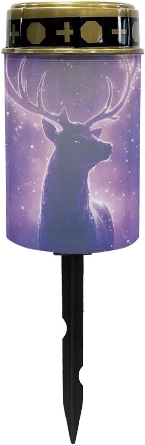 Deer in Purple Solar Light Outdoor for Cemetery, Waterproof Garden Lights Solar Powered, Solar Lights for Garden, Balcony, Yard, Gifts for Memorial