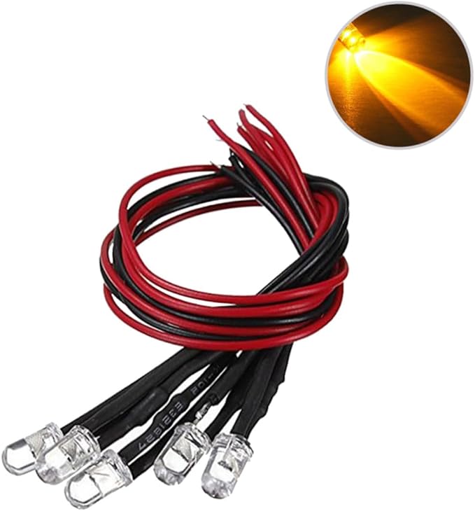 DOITOOL 10pcs Yellow Round Shape Led Light Bulbs Pre-wired Low Power Consumption for Toys and Decorations