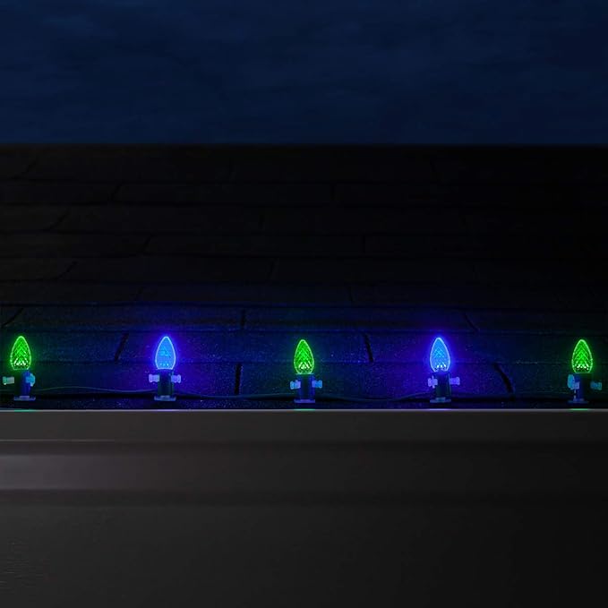Wintergreen Lighting Set of 50 C7 OptiCore Blue and Green Commercial Christmas Lights – LED Outdoor Heavy Duty | Lumora
