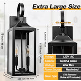 19" Large Black Outdoor Wall Lights, Waterproof Exterior Lighting Fixtures