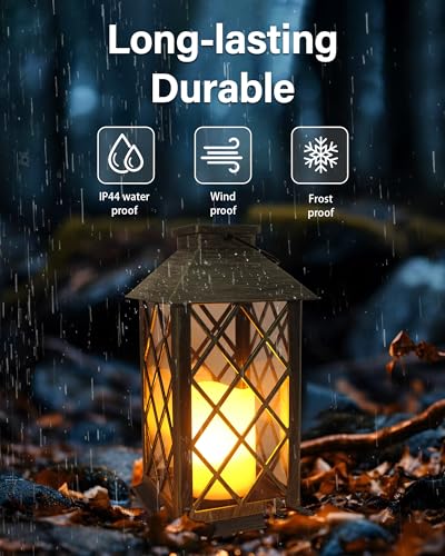 2 Pack 14'' Durable Tempered Glass Solar Lanterns Outdoor Waterproof