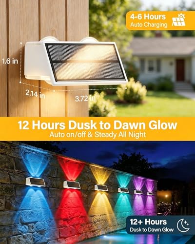 Solar Fence Lights Outdoor, 2 Pack Fence Solar Lights Waterproof